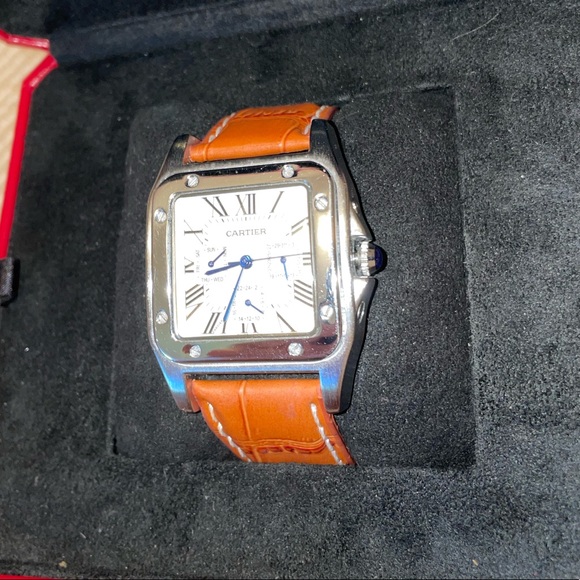 watch.  santos 100 leather strap stainless steel - Picture 2 of 16